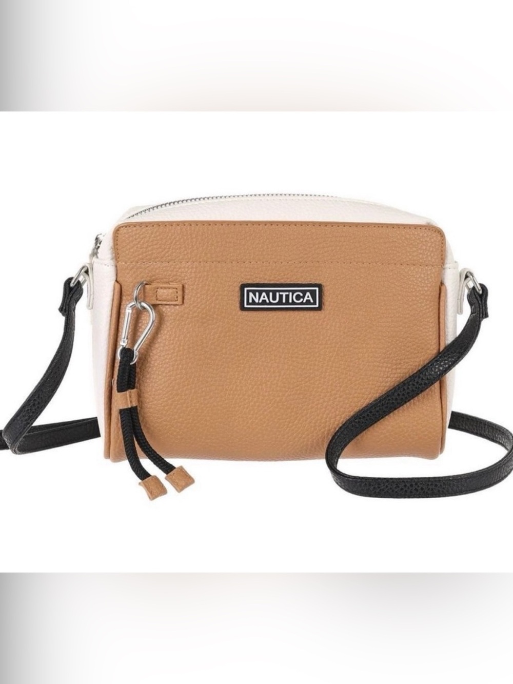 Nautica Pebbled Crossbody Bag in Tan, White & Black